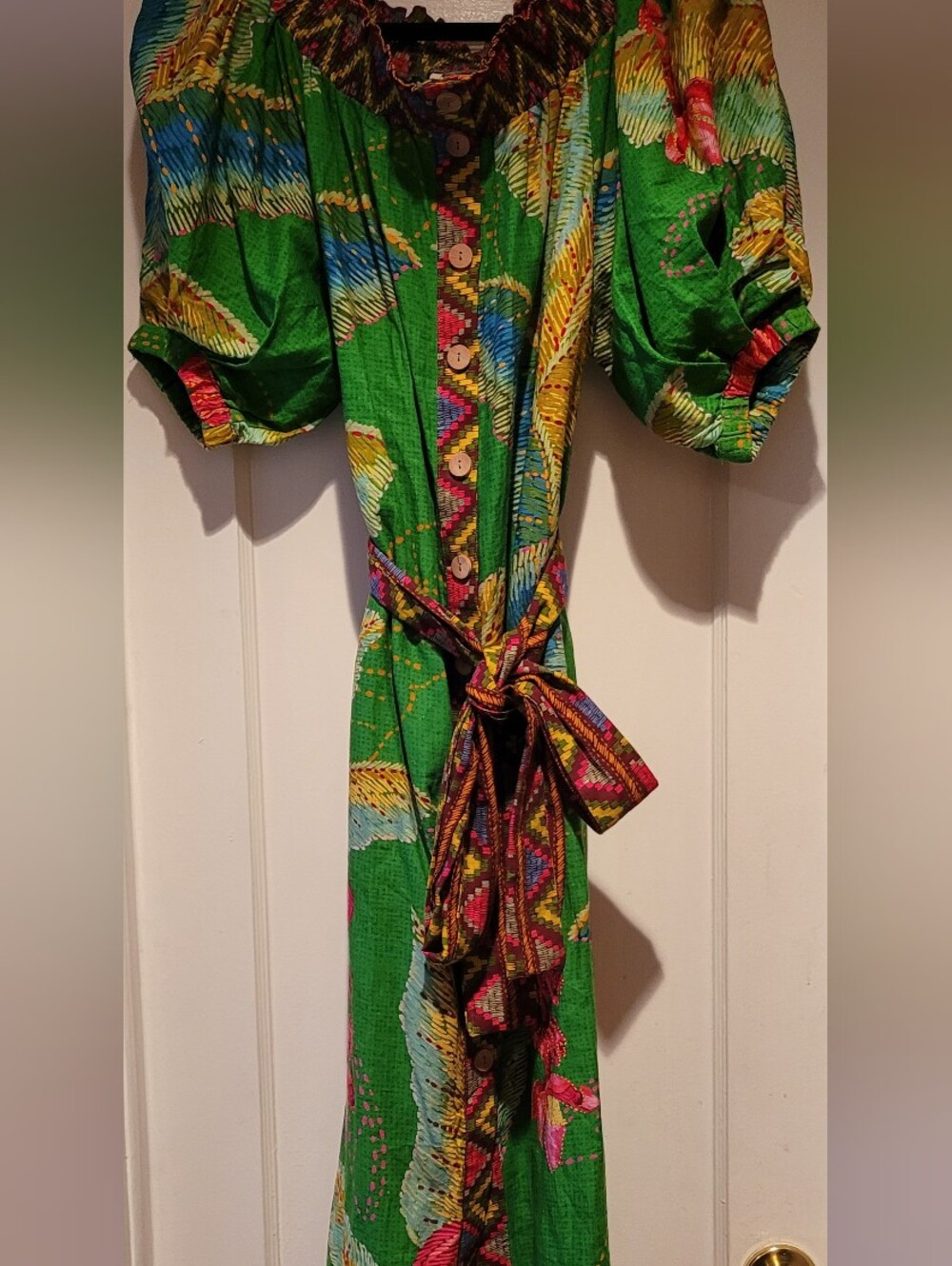 FARM RIO NWOT Vibrant Green Boho Button-Front Maxi Dress with Belt